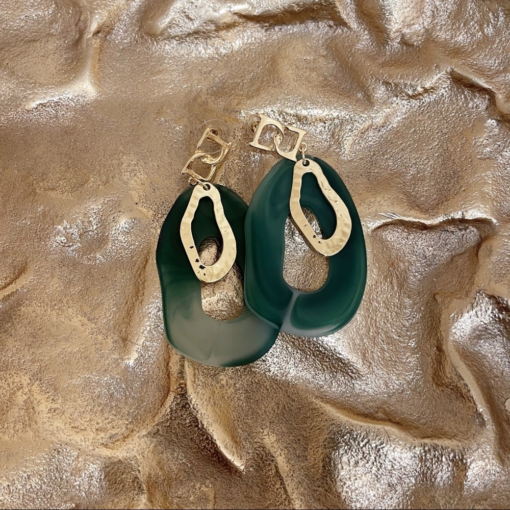 Jade style gold tone earrings